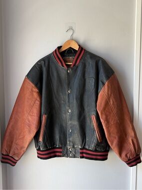 NEW ORDER Leather Bomber Jacket Distressed XL